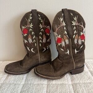 El General Cowgirl Western Embroidered Boots Size 6 Pull On Boho Floral Rodeo